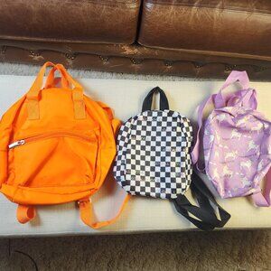 Lot 3 Mini Backpacks Kendal and Kylie Checkered Orange Purple Unicorn